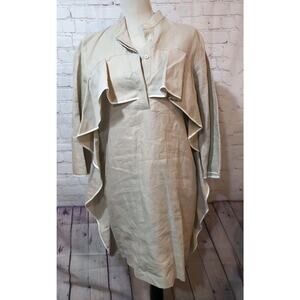 Socapri Italian Linen Tunic Dress Beige Ruffle Front 100% Flax Size 42 Luxury